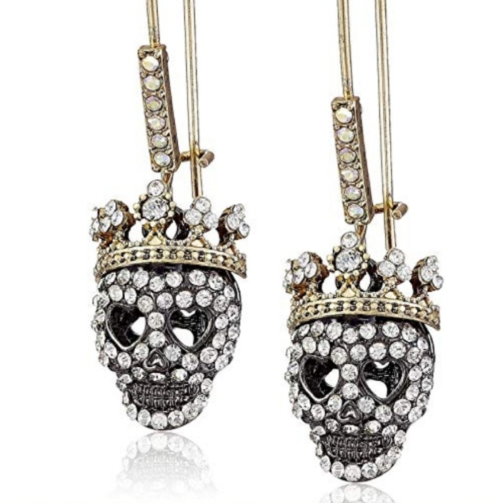 BETSY JOHNSON DARK SKULL EARRINGS